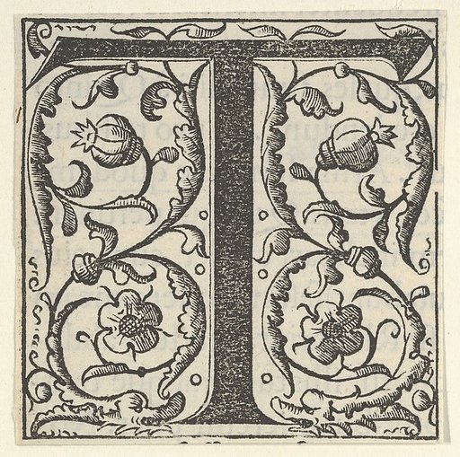 Initial letter T with garlands
