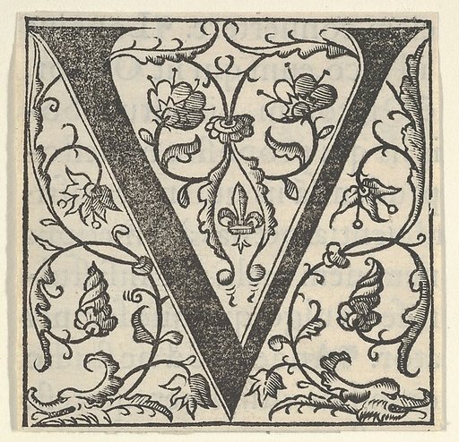 Initial letter V with garlands
