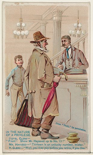 In the Nature of a Privilege, from the Snapshots from "Puck" series (N128) issued by Duke Sons & Co. to promote Honest Long Cut Tobacco