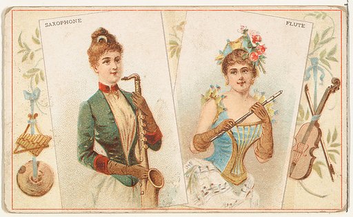 Saxophone and Flute, from the Musical Instruments series (N121) issued by Duke Sons & Co. to promote Honest Long Cut Tobacco