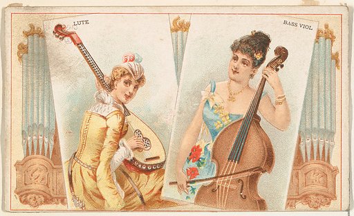 Lute and Bass Viol, from the Musical Instruments series (N121) issued by Duke Sons & Co. to promote Honest Long Cut Tobacco