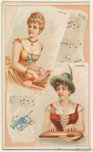 Spinet and Zither, from the Musical Instruments series (N121) issued by Duke Sons & Co. to promote Honest Long Cut Tobacco
