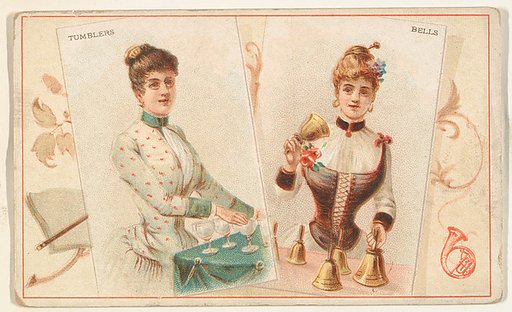 Tumblers and Bells, from the Musical Instruments series (N121) issued by Duke Sons & Co. to promote Honest Long Cut Tobacco