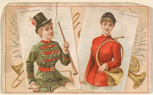 Coaching Horn and French Horn, from the Musical Instruments series (N121) issued by Duke Sons & Co. to promote Honest Long Cut Tobacco