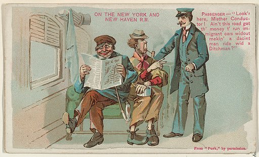 On the New York and New Haven Railroad, from the Snapshots from "Puck" series (N128) issued by Duke Sons & Co. to promote Honest Long Cut Tobacco
