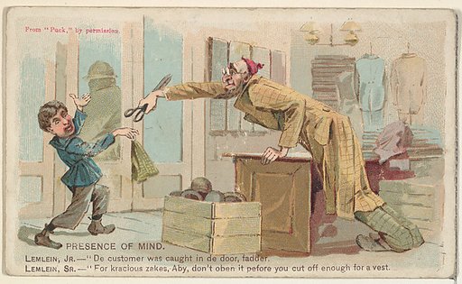 Presence of Mind, from the Snapshots from "Puck" series (N128) issued by Duke Sons & Co. to promote Honest Long Cut Tobacco