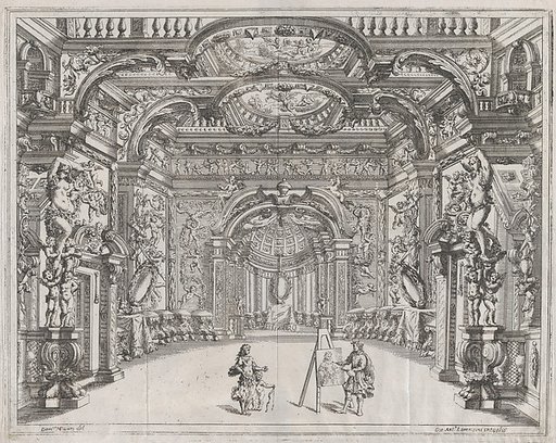 Stage set with an artist painting Venus and Cupid; from Aurelio Aureli, 'Il Favore De Gli Dei'