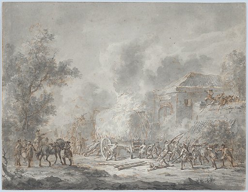 A Skirmish with Soldiers Near a Farm (recto); Sketch with Soldiers (verso)