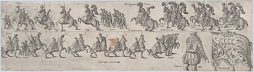 Plate depicting Giovanni Orsino, from a series of twelve showing knights and their attendants dressed for a tournament (plate 7)