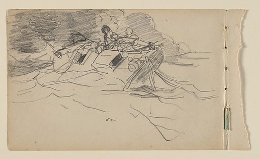 Distressed Boat (Sketch for "The Gulf Stream") (recto); Floor Plan Diagram; Elevation of a domestic residence (verso)