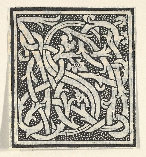 Initial letter S on patterned background