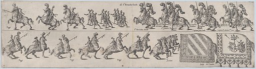 Plate for Sr. Bernardino Savello, from a series of twelve showing knights and their attendants dressed for a tournament (plate 11)