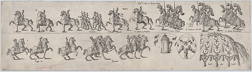 Plate for Sr. Ciriaco Matthei and Sr. Mutio Matthei, from a series of twelve showing knights and their attendants dressed for a tournament (plate 12)