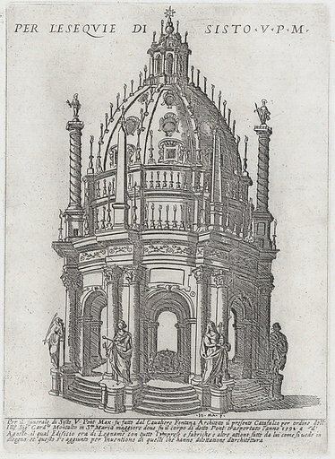 Catafalque for Pope Sixtus V, from "Libro De Catafalchi, Tabernacoli, con varij designi di Porte fenestre et altri ornamenti di Architettura"