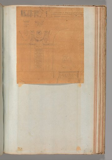 Page from a Scrapbook containing Drawings and Several Prints of Architecture, Interiors, Furniture and Other Objects