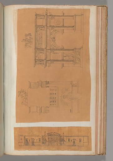Page from a Scrapbook containing Drawings and Several Prints of Architecture, Interiors, Furniture and Other Objects
