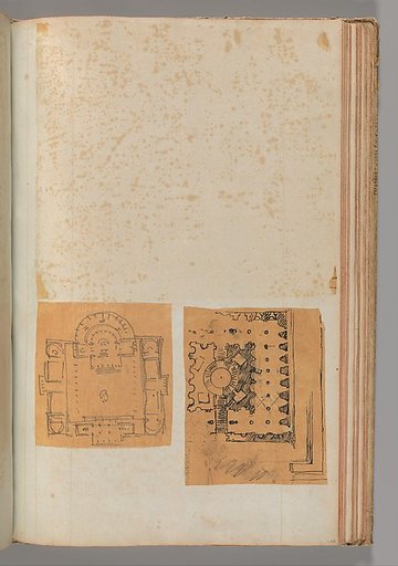 Page from a Scrapbook containing Drawings and Several Prints of Architecture, Interiors, Furniture and Other Objects