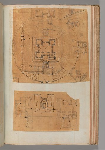 Page from a Scrapbook containing Drawings and Several Prints of Architecture, Interiors, Furniture and Other Objects
