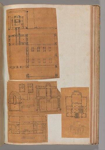 Page from a Scrapbook containing Drawings and Several Prints of Architecture, Interiors, Furniture and Other Objects