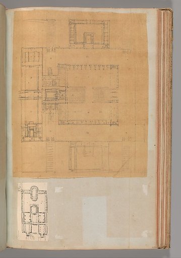 Page from a Scrapbook containing Drawings and Several Prints of Architecture, Interiors, Furniture and Other Objects