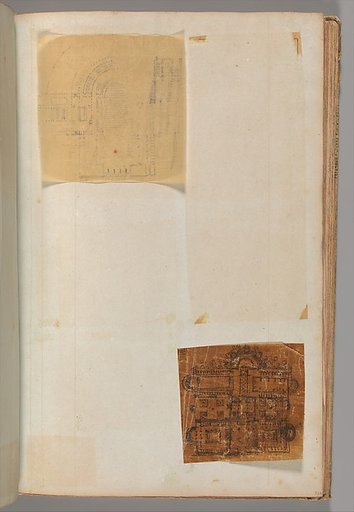 Page from a Scrapbook containing Drawings and Several Prints of Architecture, Interiors, Furniture and Other Objects