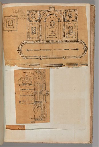 Page from a Scrapbook containing Drawings and Several Prints of Architecture, Interiors, Furniture and Other Objects