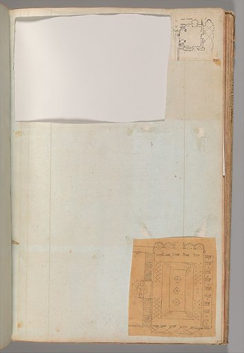 Page from a Scrapbook containing Drawings and Several Prints of Architecture, Interiors, Furniture and Other Objects