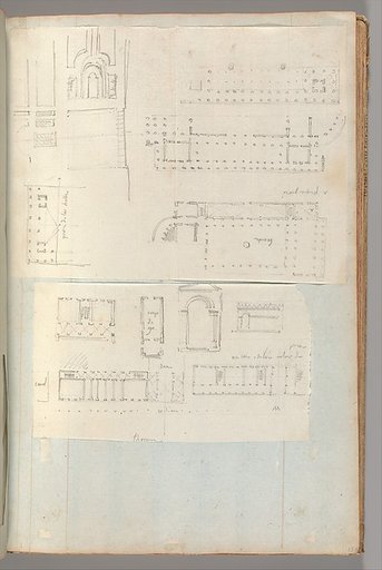 Page from a Scrapbook containing Drawings and Several Prints of Architecture, Interiors, Furniture and Other Objects