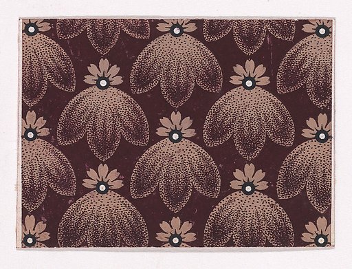 Textile Design with Alternating Stylized Flowers and Leaves