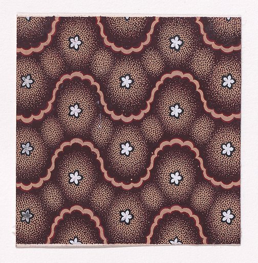 Textile Design with Undulating Horizontal Strips of Rosettes Framed by Undulating Horizontal Ribbon Strips