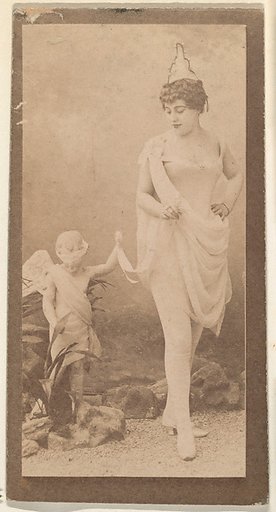Actress posing with statue of cherub, from the Actresses series (N668)