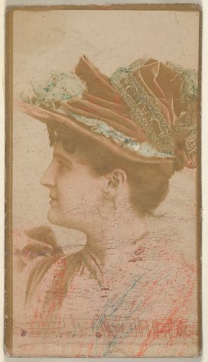 Profile of actress wearing unstructured hat, from the Actresses series (N668)