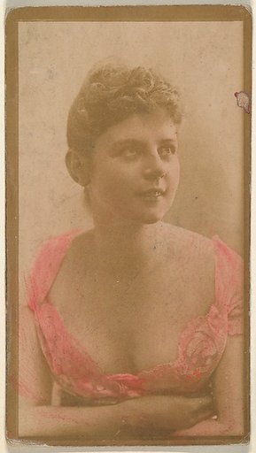 Portrait of actress wearing hand-colored pink dress, from the Actresses series (N668)