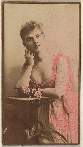 Actress wearing hand-colored pink dress, from the Actresses series (N668)