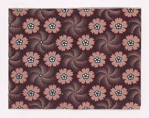Textile Design with Rosettes Forming Hexagonal Shapes Around Swirls