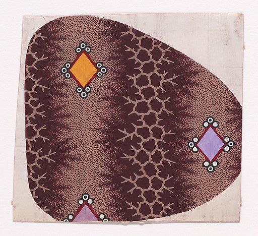 Textile Design with Alternating Vertical Stripes of Lozenges with Pearls in the Vertices and Abstract Organic Honeycomb Structures with Branch Offshoots