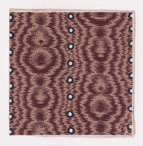 Textile Design with Alternating Vertical Stripes of Abstract Figures and Pearls
