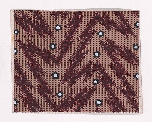 Textile Design with Rosettes and Pearls over a Checked Background with Zig-Zagging Lines