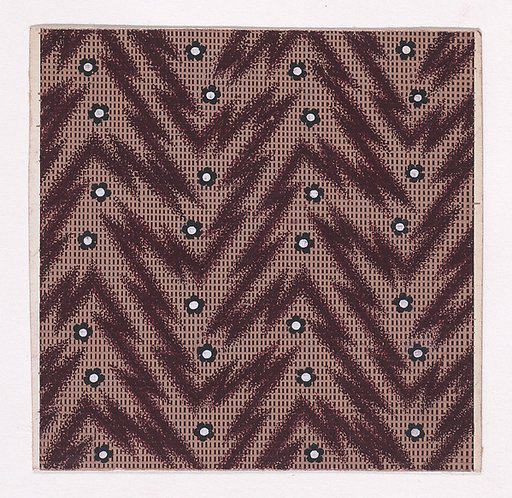 Textile Design with Rosettes and Pearls over a Checked Background with Zig-Zagging Lines