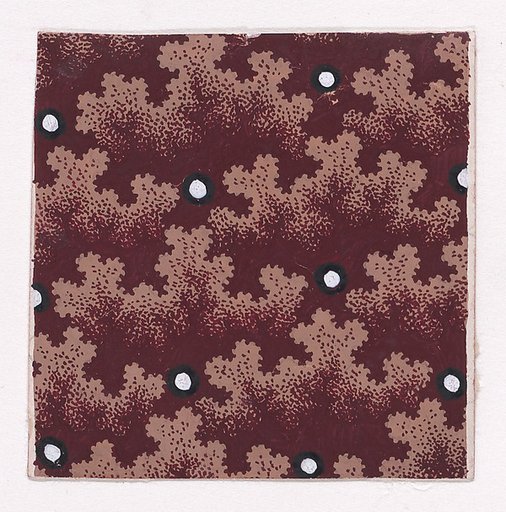 Textile Design with Alternating Vertical and Horizontal Rows of Pearls Over a Background of Alternating Horizontal Garlands of Abstract Bushes