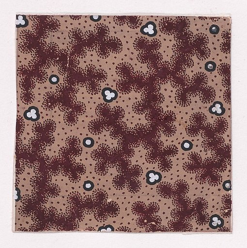 Textile Design with Abstract Bundles of Stylized Leaves and Pearls Over Dotted Background