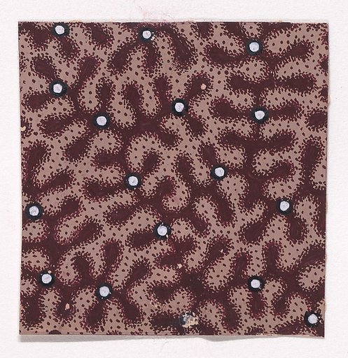 Textile Design with a Pattern of Garlands of Stylized Leaves Splattered with Pearls Over a Stippled Background