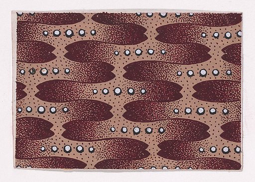 Textile Design with Alternating Vertical Garlands of Abstract Shapes Adorned with Pearls