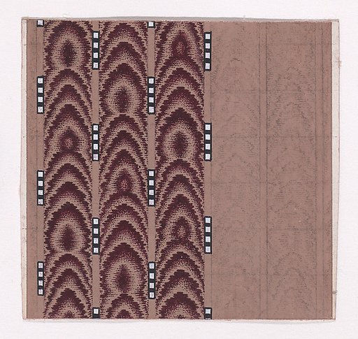 Textile Design of Vertical Stripes of Overlapping Scales Simulating Tie-Dye Framed by Alternating Vertical Strings of Squares