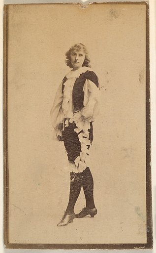 Actress wearing costume with ruffled blouse and trousers, from the Actresses series (N668)