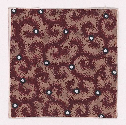 Textile Design of Scattered Pealrs over a Background of Scrolling Branches