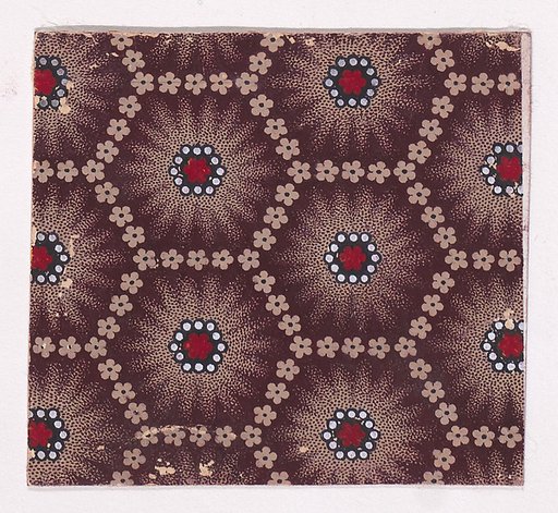 Textile Design with a Honeycomb Pattern Formed with Small Rosettes and with Alternating Rows of Rosettes Framed by Pearls