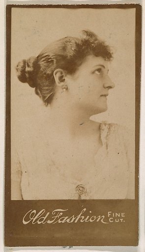 Portrait of actress in profile, from the Actresses series (N664) promoting Old Fashion Fine Cut Tobacco