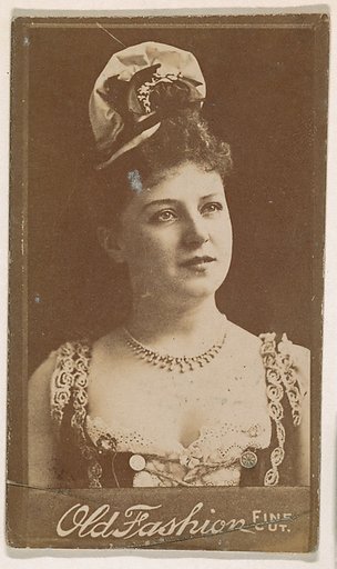 Actress wearing floral hat, from the Actresses series (N664) promoting Old Fashion Fine Cut Tobacco