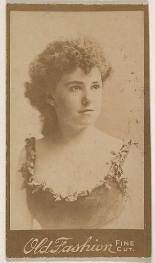 Actress wearing dress with ivy affixed along neckline, from the Actresses series (N664) promoting Old Fashion Fine Cut Tobacco